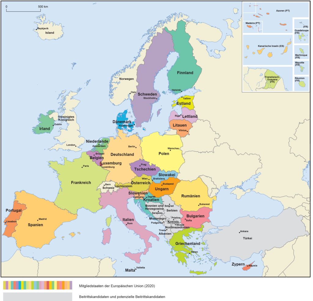 Mitlgieder und Beitrittskandidaten der Europäischen Union